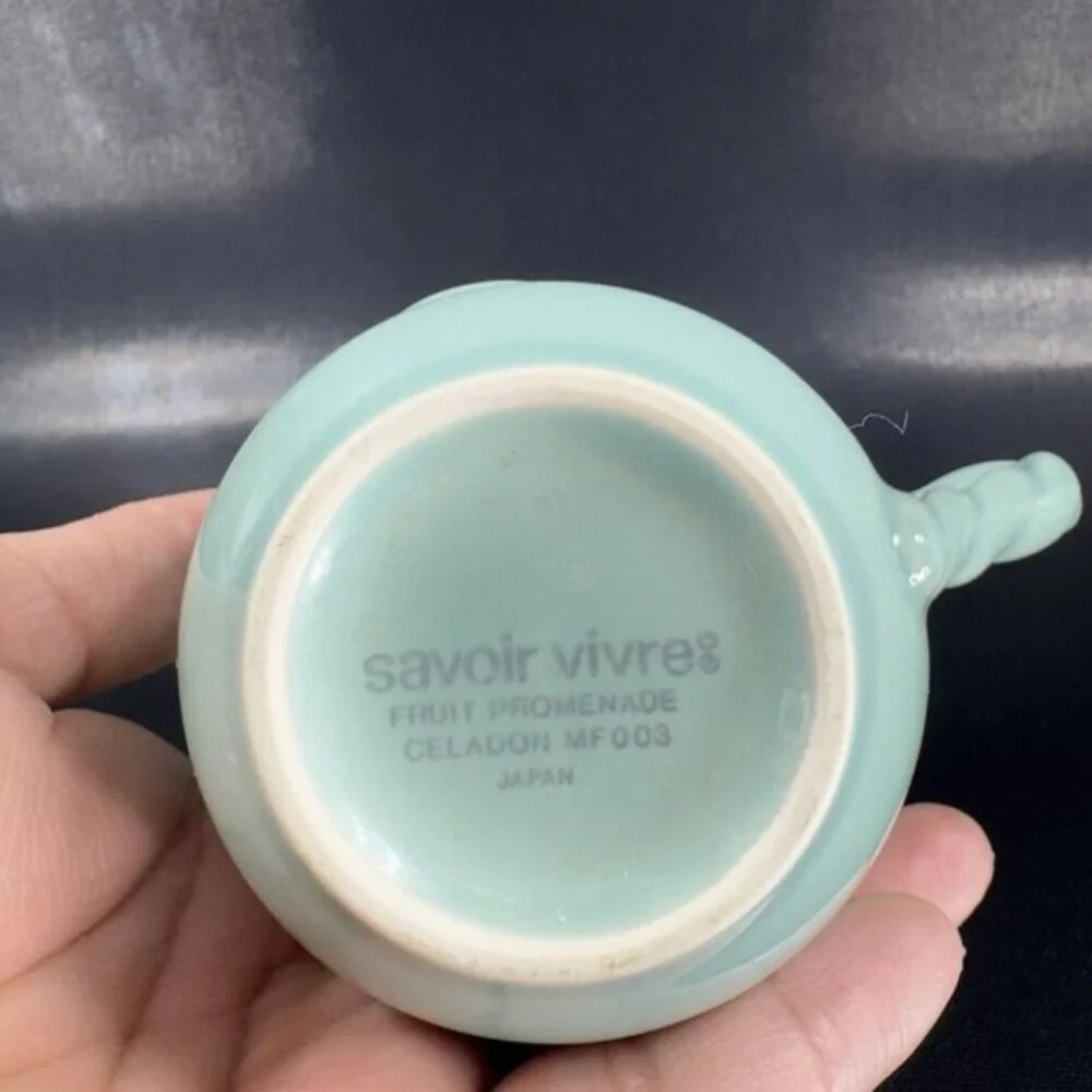 Savoir Vivre Fruit Promenade Celadon Porcelain Ceramic Teacup And Saucer Set VTG